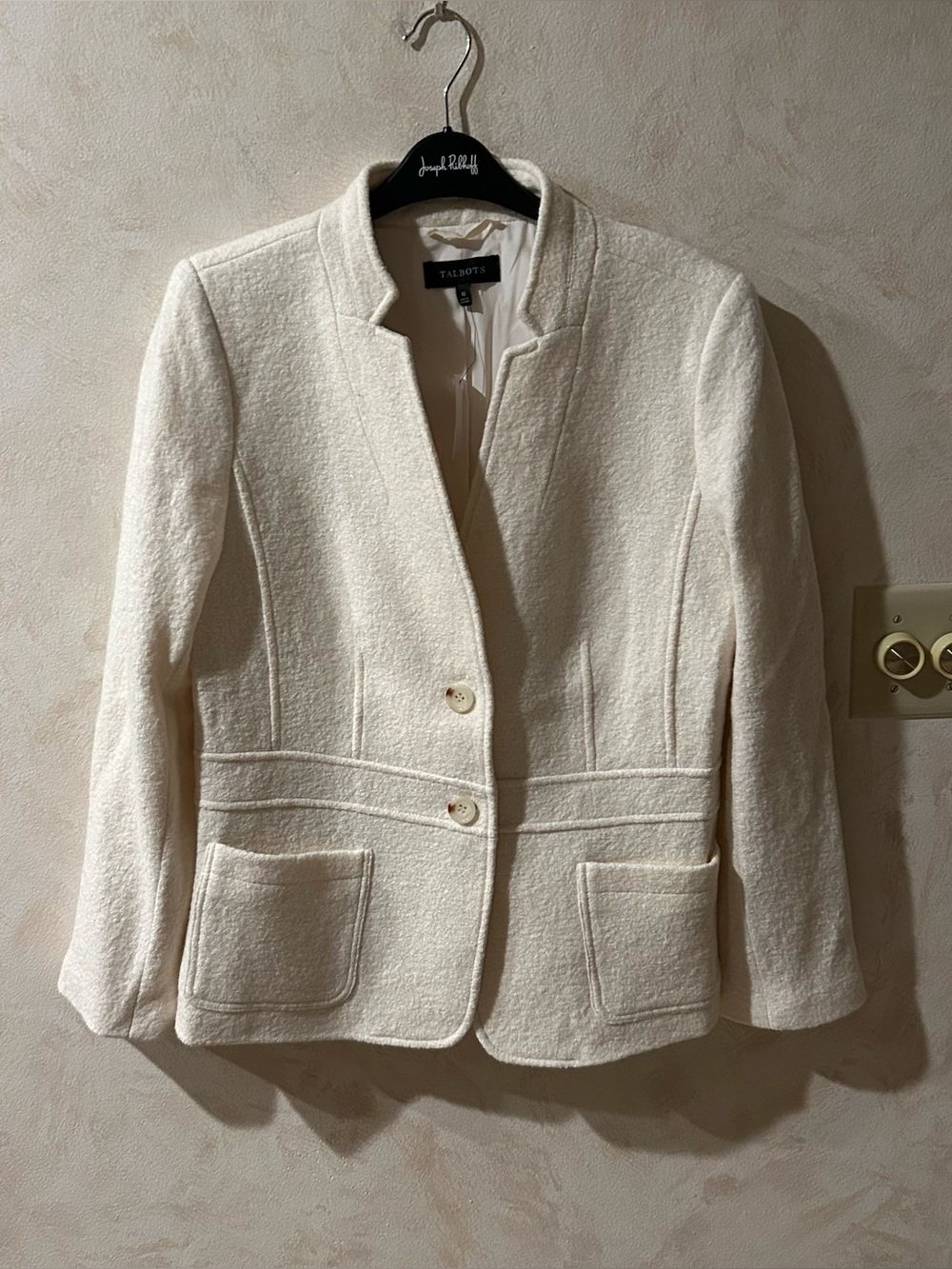 Talbots shawl solid cream wool blend blazer in size 10